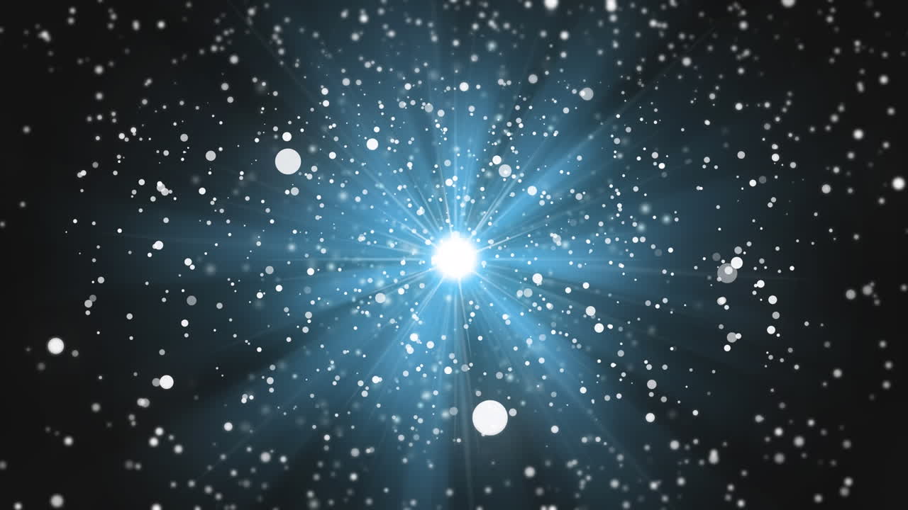 검은색 배경에 밝은 박동 스포트라이트 위에 떨어지는 크리스마스 눈의 애니메이션.