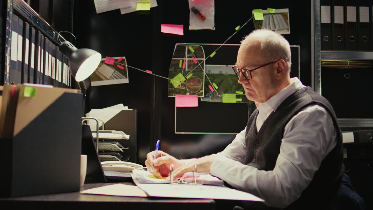 Detective working on investigation in office