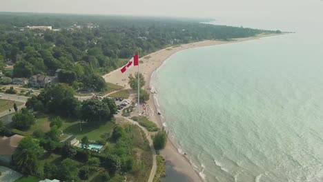 aerial shot of the beach with canadian flag