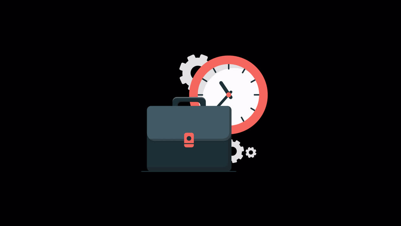 Animated Briefcase, Clock, and Gears Representing Business Time Management