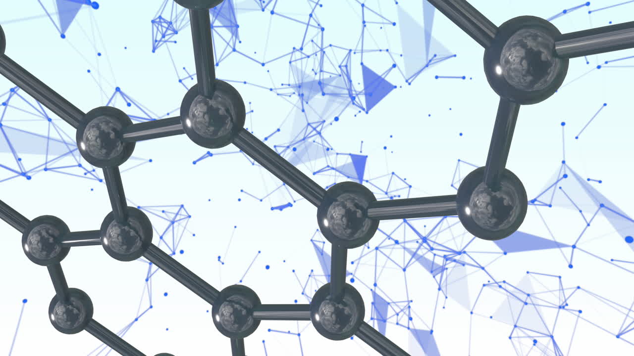 파란색과  ⁇ 색 배경에 있는 분자 모델의 마이크로 애니메이션