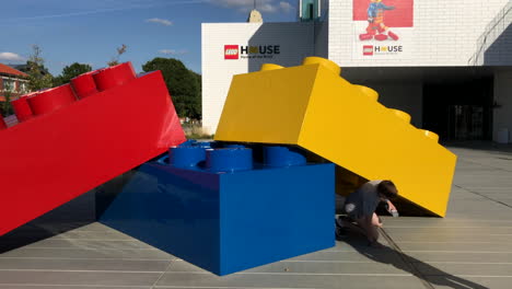 huge lego bricks in front of the lego house. taken in billund, denmark.