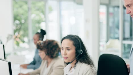 call center, training and senior man