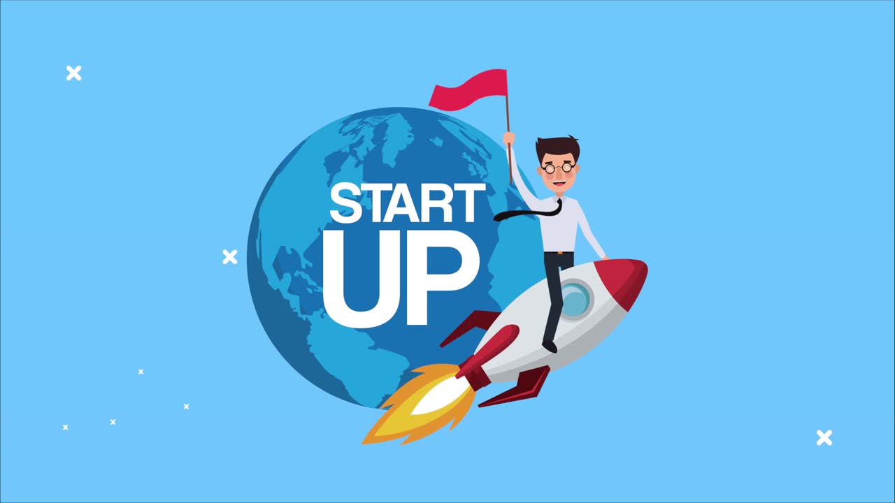 elegante hombre de negocios exitoso volando en un cohete con bandera y planeta tierra