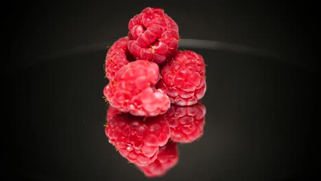 bright red raspberry fruits with specular reflection