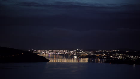 the suspension bridge from bergen to askoy seen at night