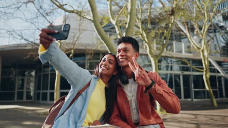 happy students, friends and selfie at campus