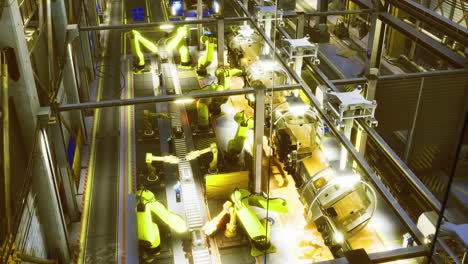 advanced robotic assembly line operating in a modern factory setting