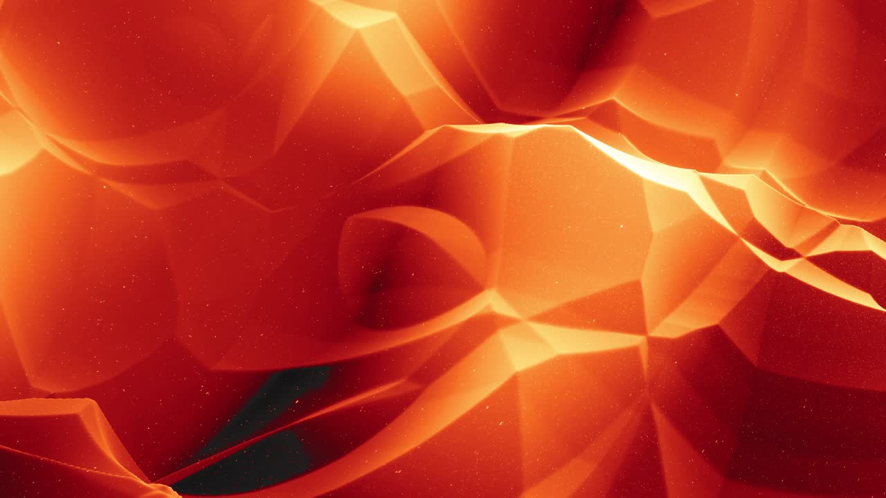 Beautiful abstract 3D surface with glitter sparkles, abstract 3d waves run on surface in loop. Red orange gradient, soft matte material with light inner glow. Smoothly 4k animation