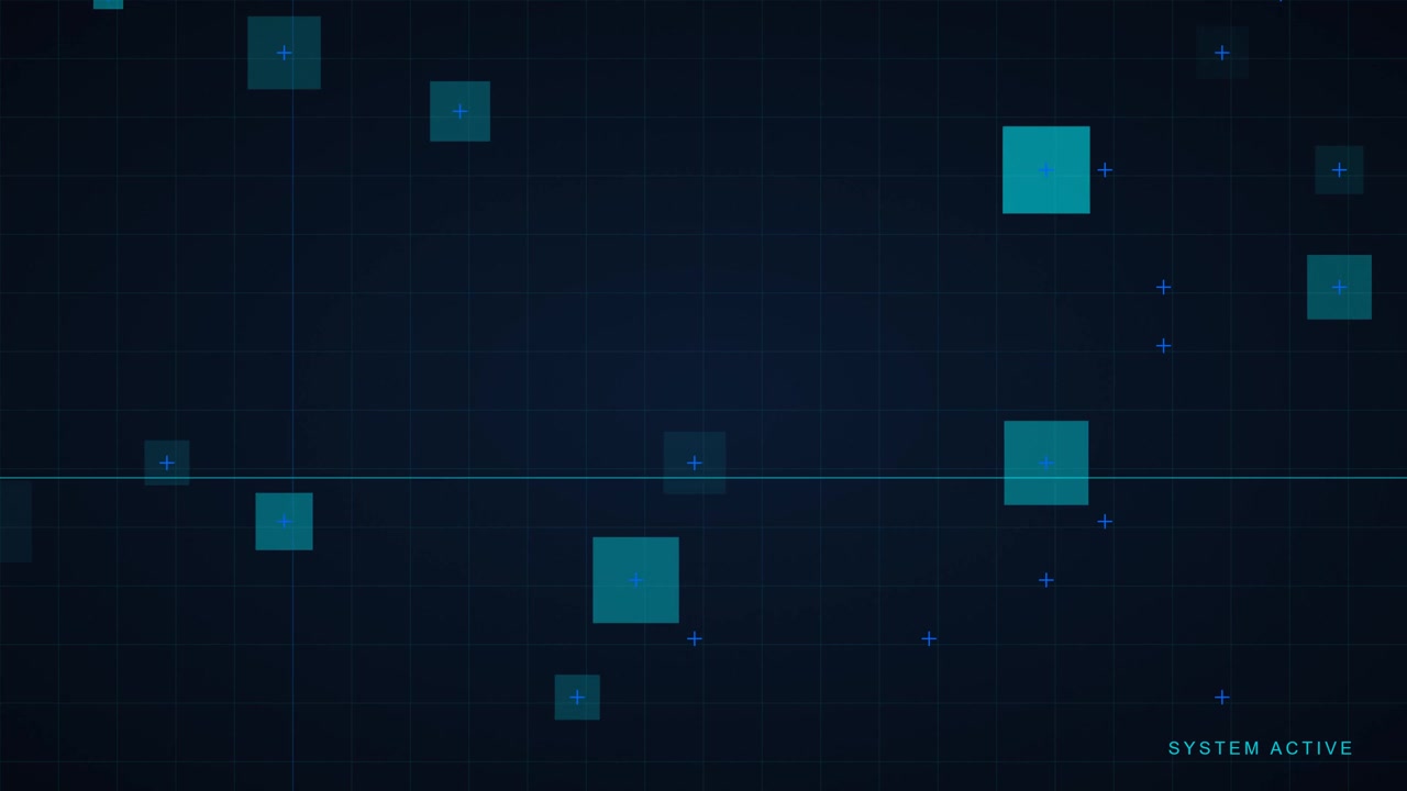 Digital Interface Background with Moving Geometric Squares and Grid