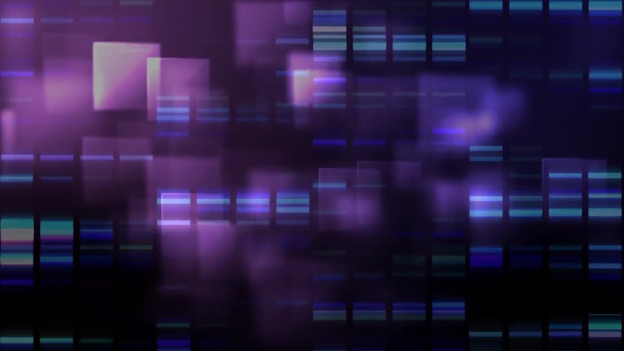 Animation of data processing over glowing screens background