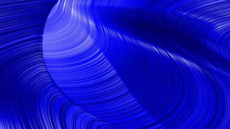Bella astrazione blu di onde su superficie come pieghe di tessuto o onde su liquido, gradiente di colore blu, linee estruse come strisce su superficie di stoffa. Sfondo 4k in loop con animazione fluida