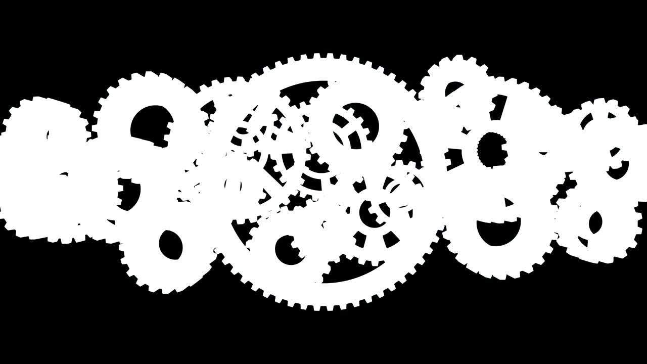rotación sin fisuras de grandes engranajes metálicos en el mecanismo de trabajo. hermosa animación 3d en bucle con alfa mate. proceso de trabajo abstracto. trabajo en equipo concepto de negocio y tecnología.
