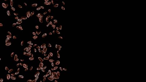 3d loop falling coffee beans, floating wave with focus on foreground dark abstract background.