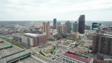 drone aerial view of downtown st