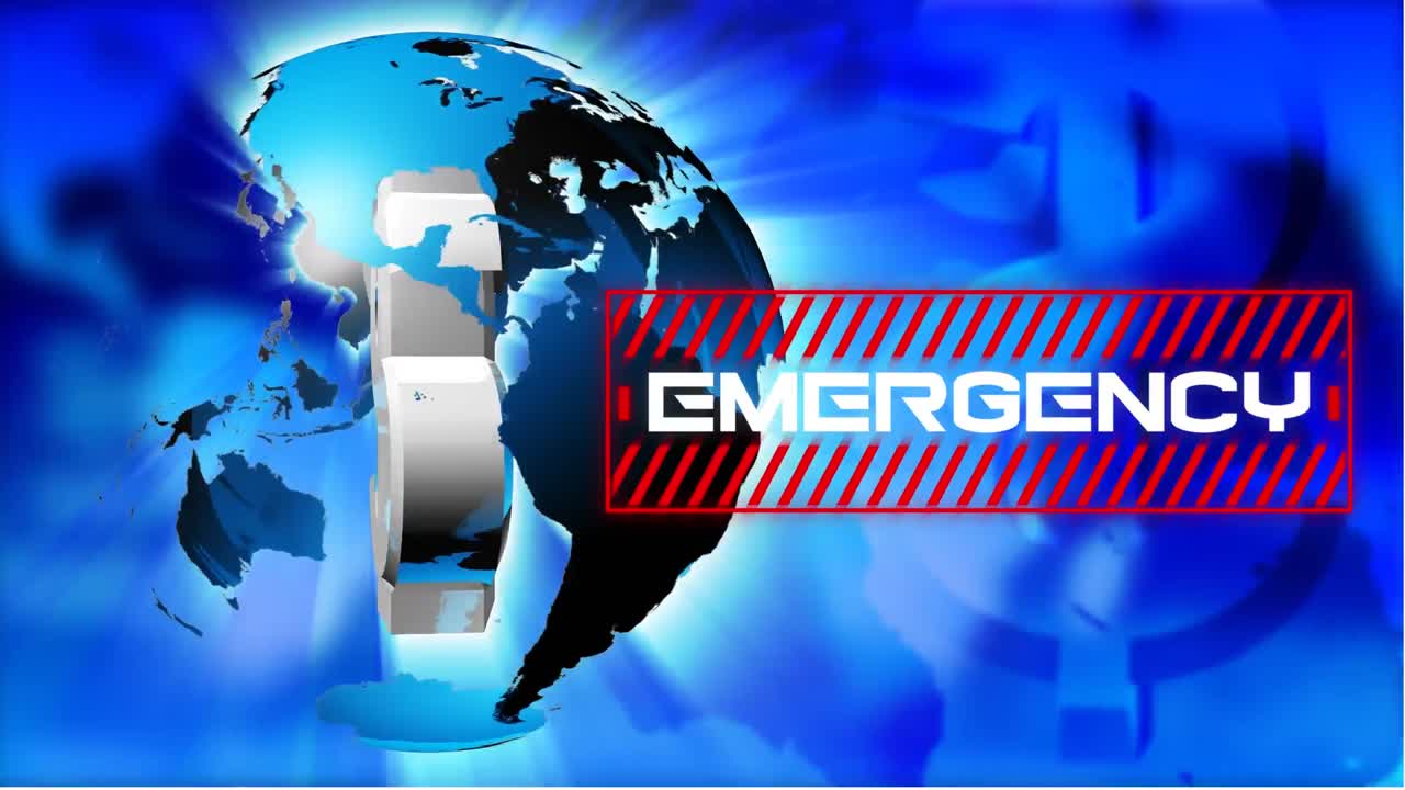 animación de una palabra emergencia en marco rojo sobre un globo que gira con el signo del dólar estadounidense en él.