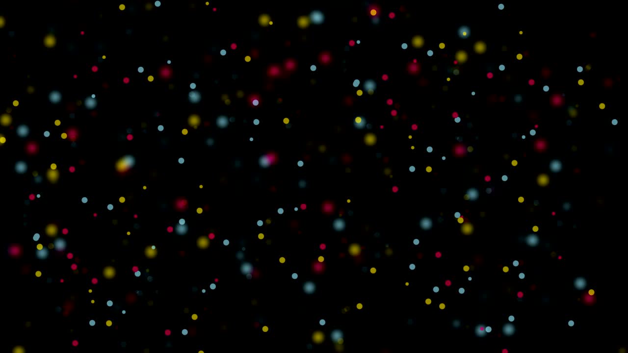 Animazione video astratta di particelle circolari sfocate e colorate