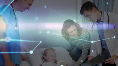 la animación digital destaca a un médico discutiendo una radiografía con un paciente, haciendo hincapié en la medicina global