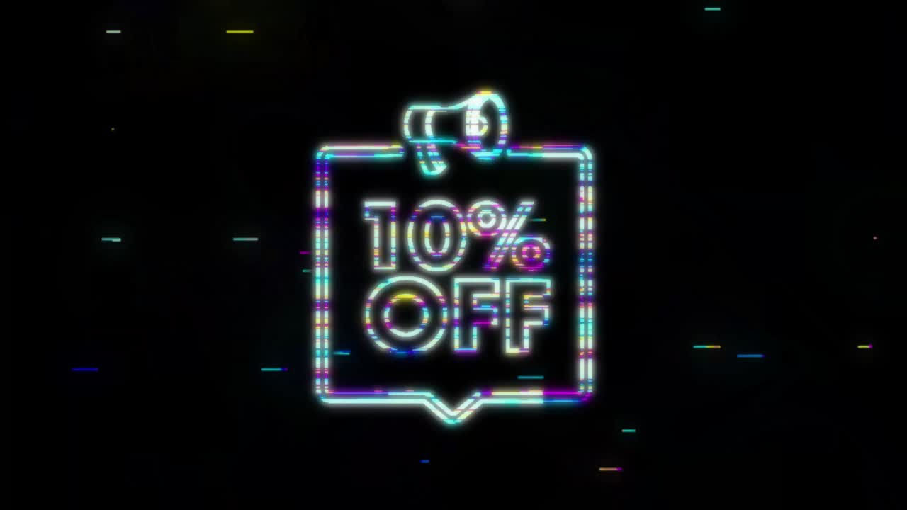 메가폰과 함께 10% 할인 판매 할인 배너, 할인 제안 가격 태그, 10% 할인 프로모션 플래트 아이콘, 모션 그래픽