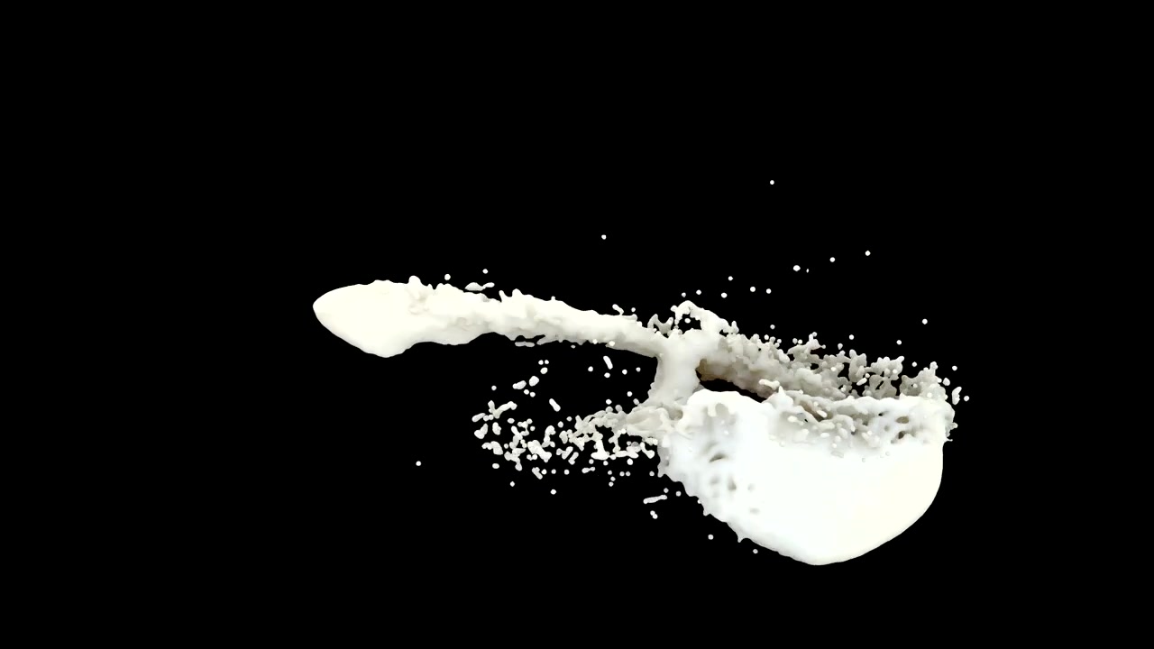 Milk splashes swirl 3d realistic footage. Spinning white liquid drops and splatters isolated on black background. Fluid drops twisting effect close up animation. Acrylic paint twirl dynamic video