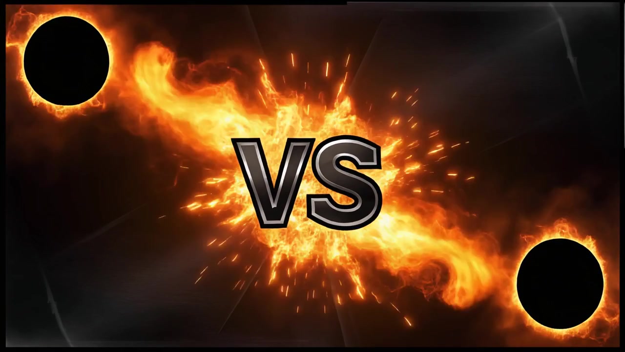 Schermata Versus con Fuoco Animato e Sfere Nere