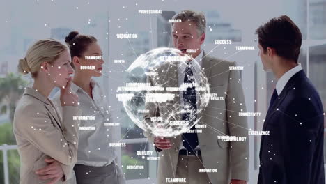animatie van de wereld met een netwerk van verbindingen over diverse collega's die het werk op kantoor bespreken