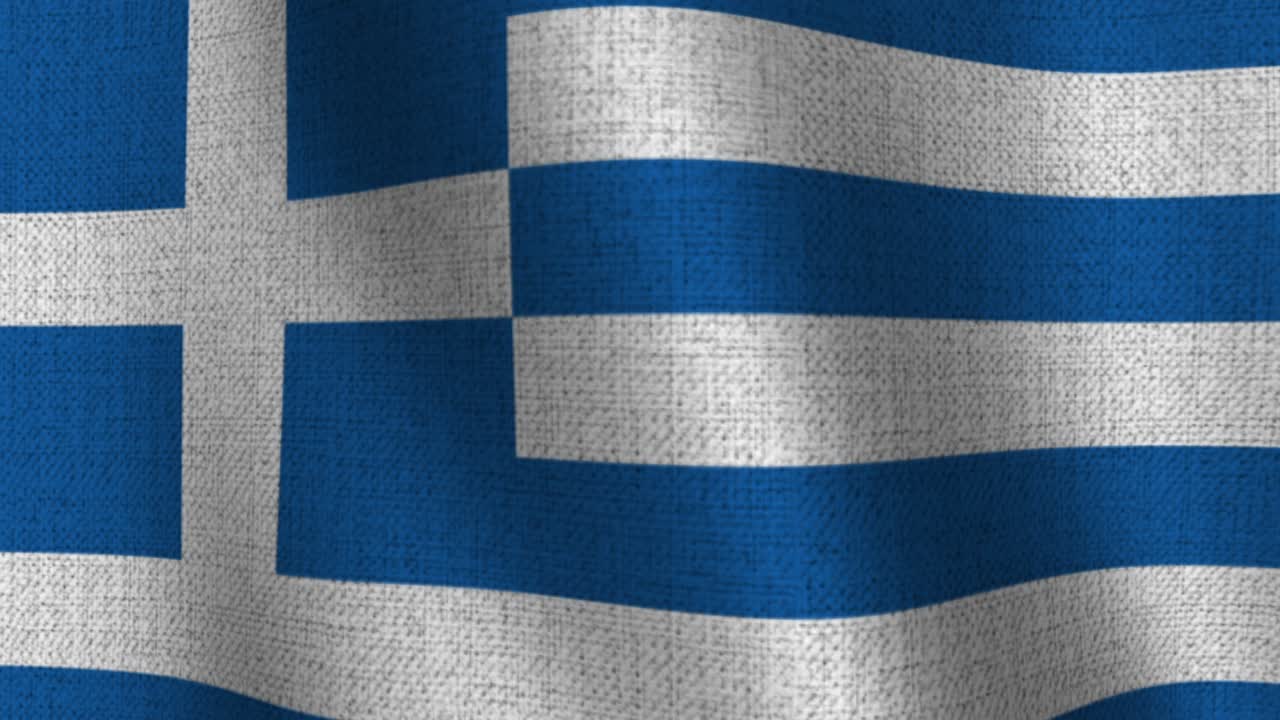 Primo piano della bandiera greca che sventola con texture in tessuto