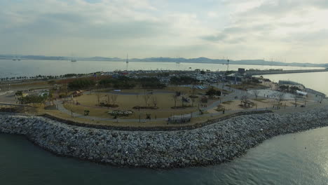 Panoramic view of Sihwa Lake beach park in Korea