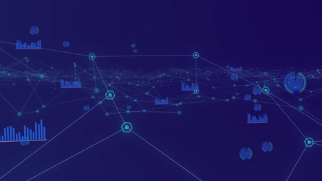 digital animation of network of connections icons moving against blue background