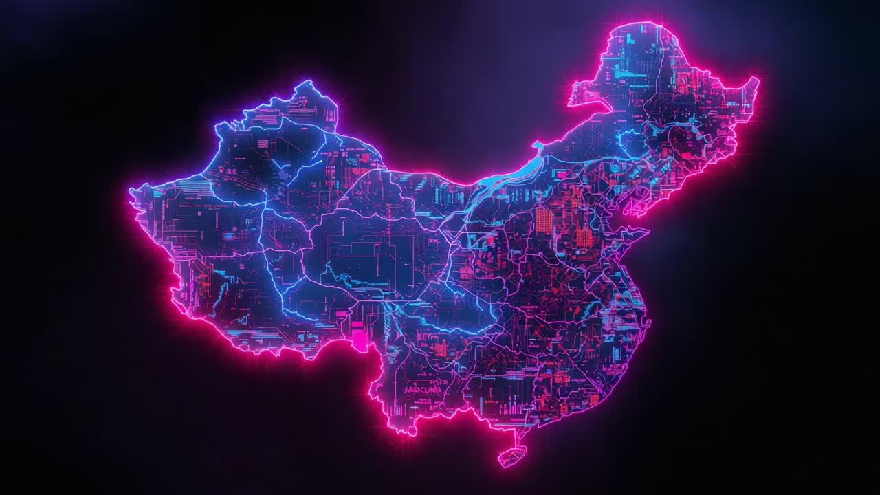 Futuristic Neon Map of China