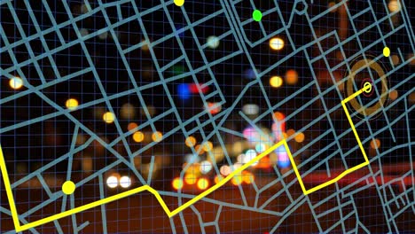 animation of map over cityscape at night