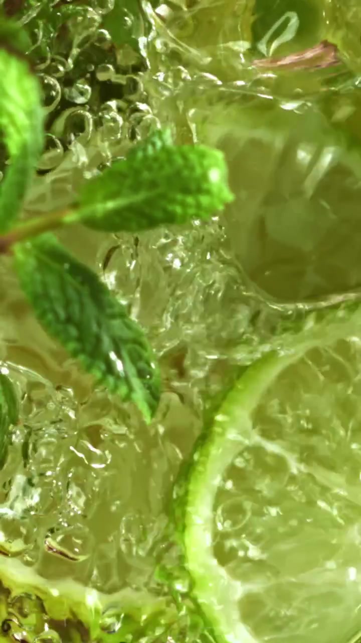 Virkistävä Mojito-cocktail limen ja mintun kera kuplimassa hidastettuna