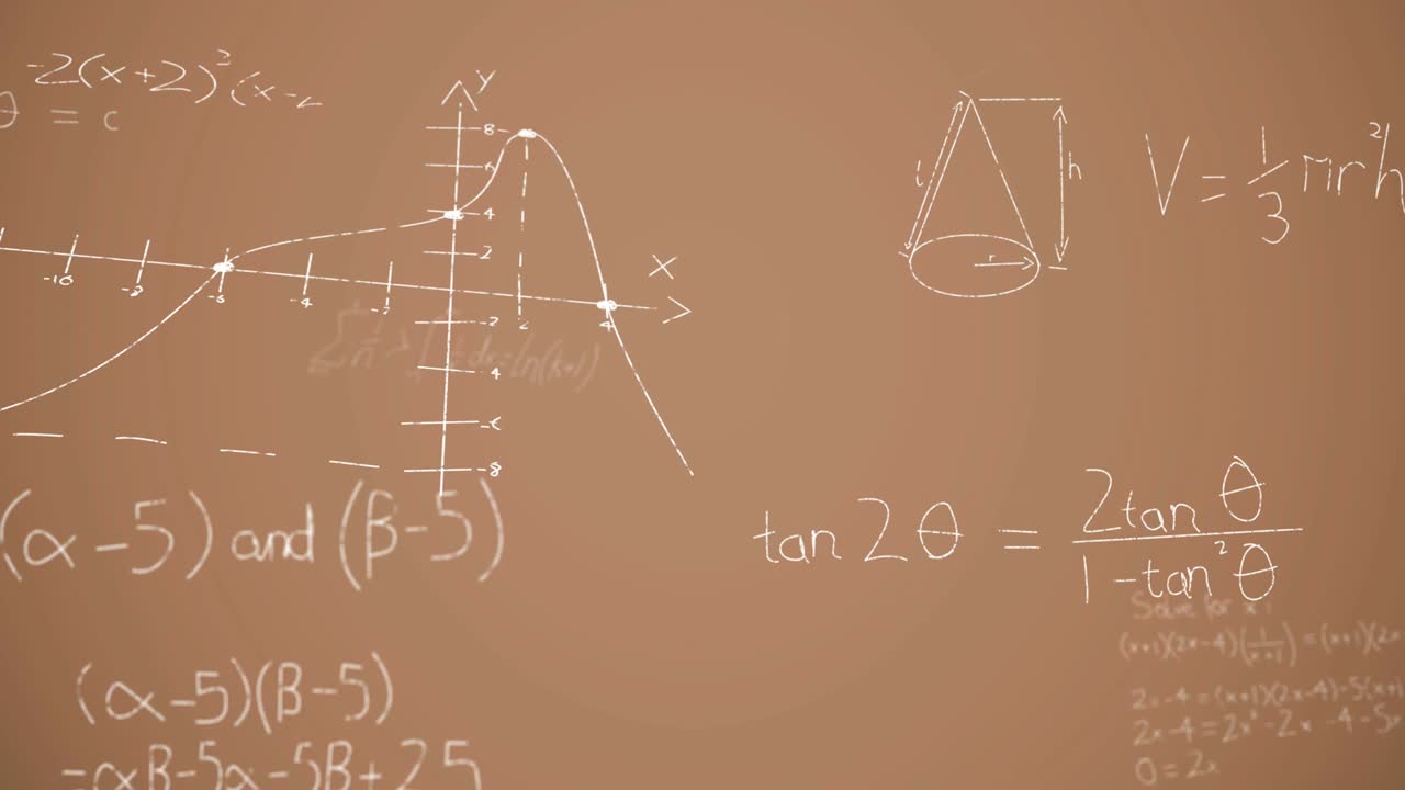 갈색 배경 위의 수학 방정식의 애니메이션