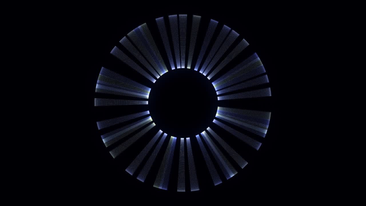 색과 파란색의 반이는 빛의 줄무가 검은색 바탕에 검은색 원을 중심으로 회전합니다.