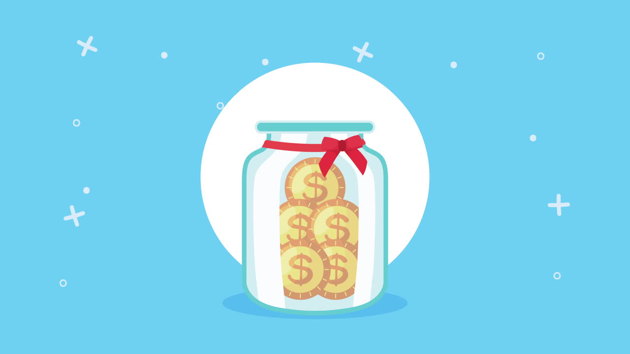 Cartoon Saving Jar with Dollar Coins