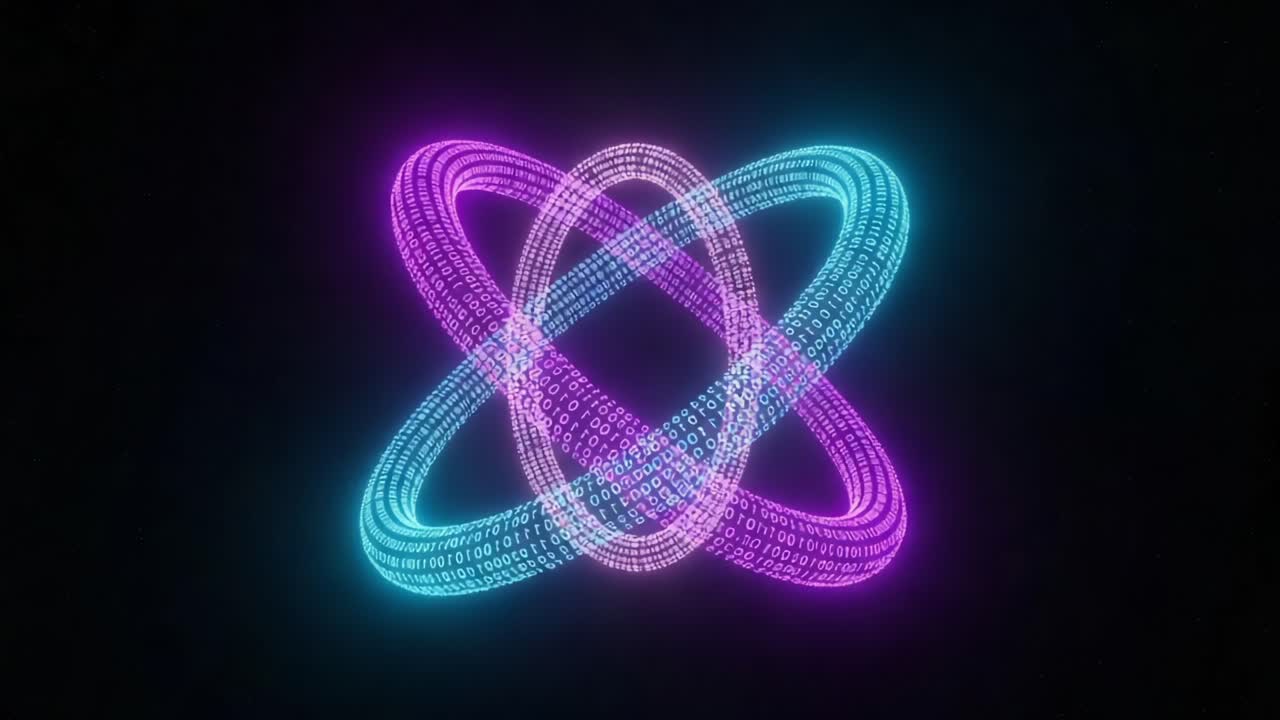 A Stunning Visual of Intertwined Digital Waves in Neon Colors Representing Data Flow and Technology, Perfectly Capturing the Essence of Modern Computing and Innovation