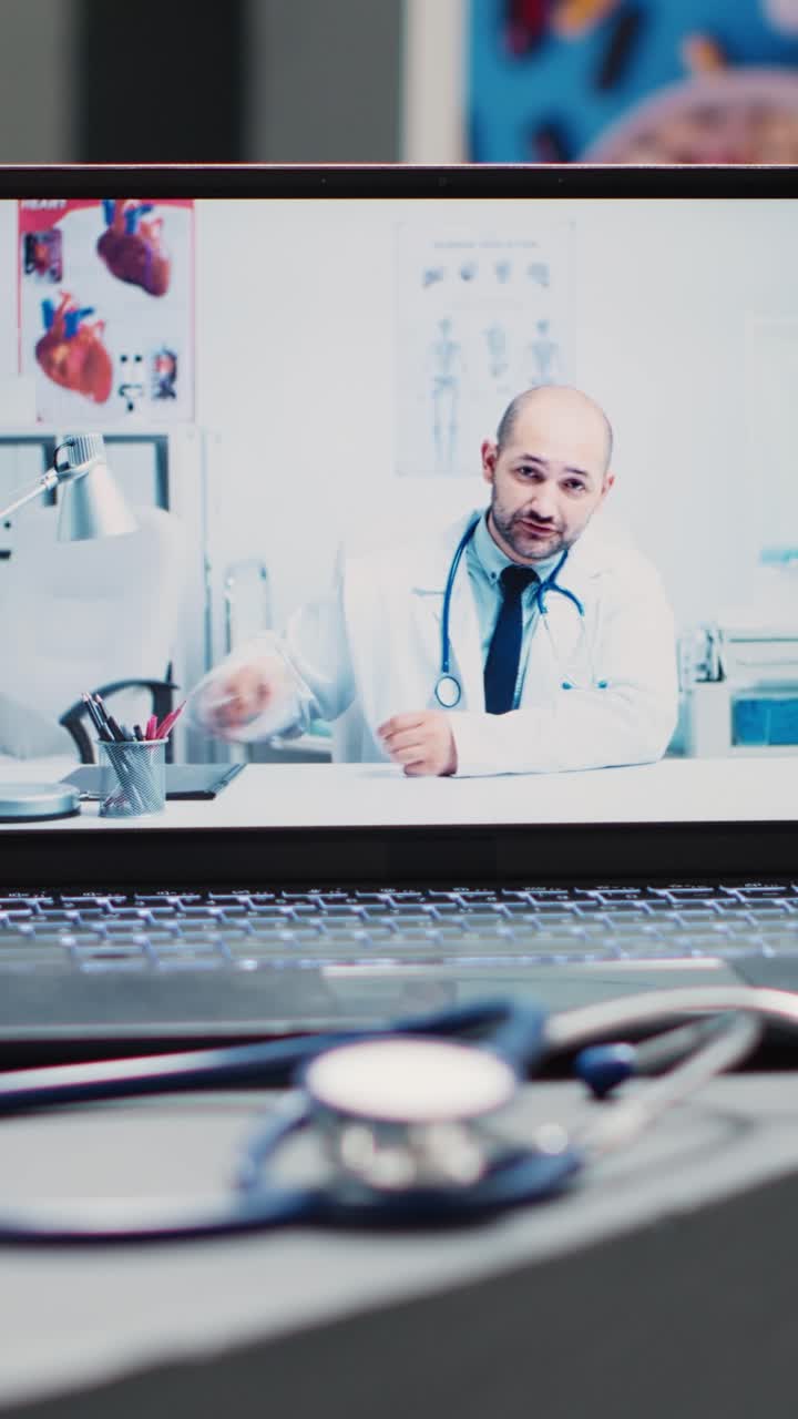 Video verticale: specialista maschio in videochiamata in clinica