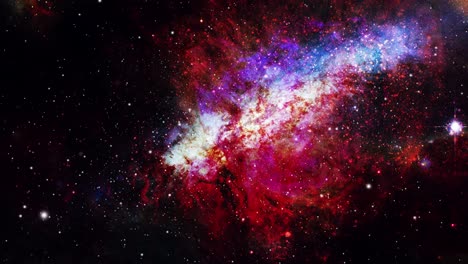 la nube de la nebulosa roja y las estrellas circundantes se mueven en el universo oscuro