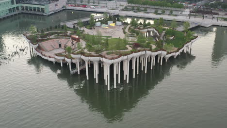 an aerial view of manhattan's little island, a public green space on a sunny morning