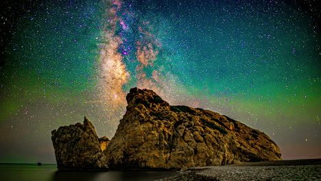 vía láctea galaxia lapso de tiempo estrellas y meteoros luces del norte en el mar