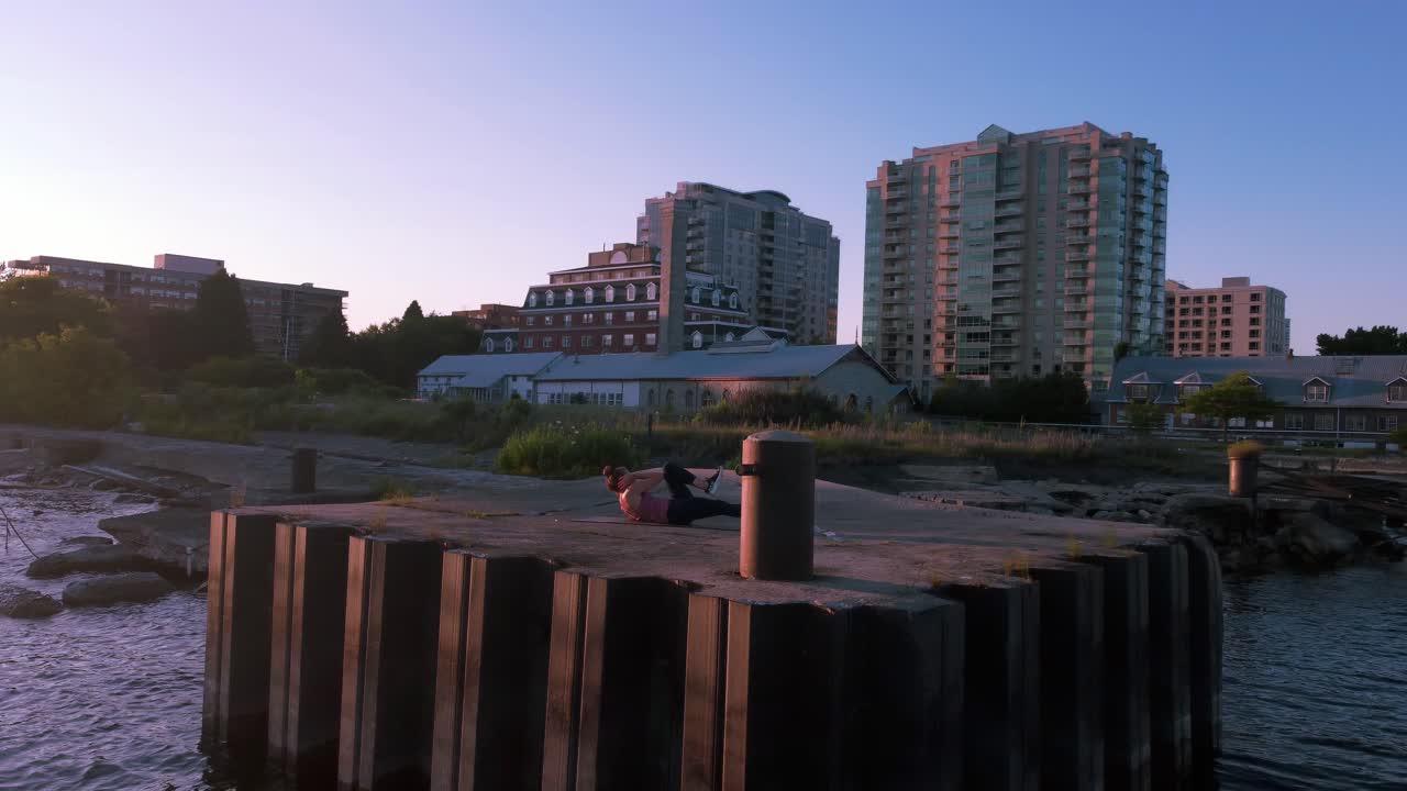 aerial women doing  outdoor fitness during summer