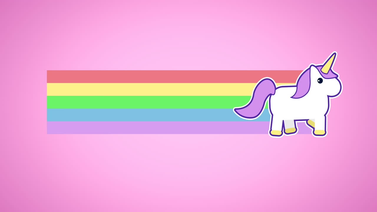 animación del unicornio corriendo con el arco iris 4k