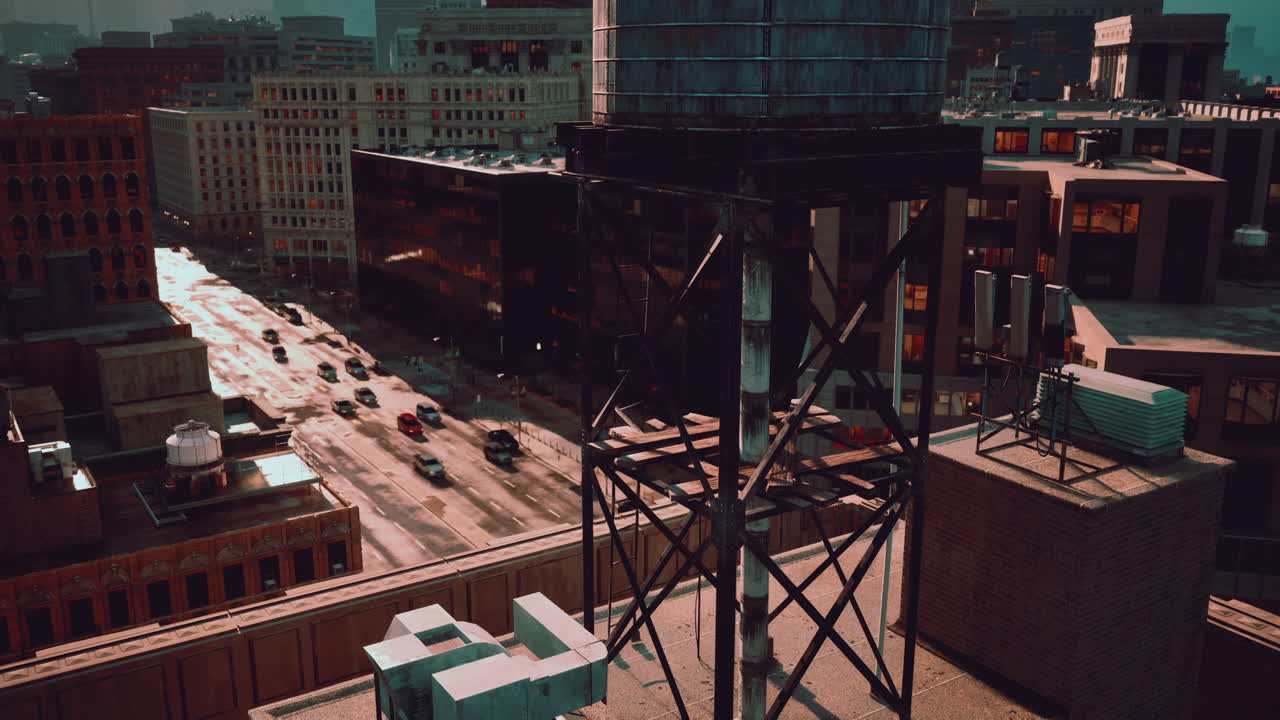 건물 꼭대기 에서 도시 를 바라보는 모습