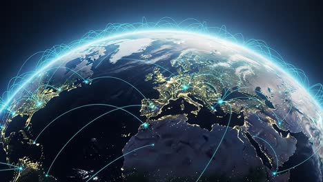 exploring the global connectivity landscape, highlighting the interconnectedness of nations through satellite imagery of earth lit up at night