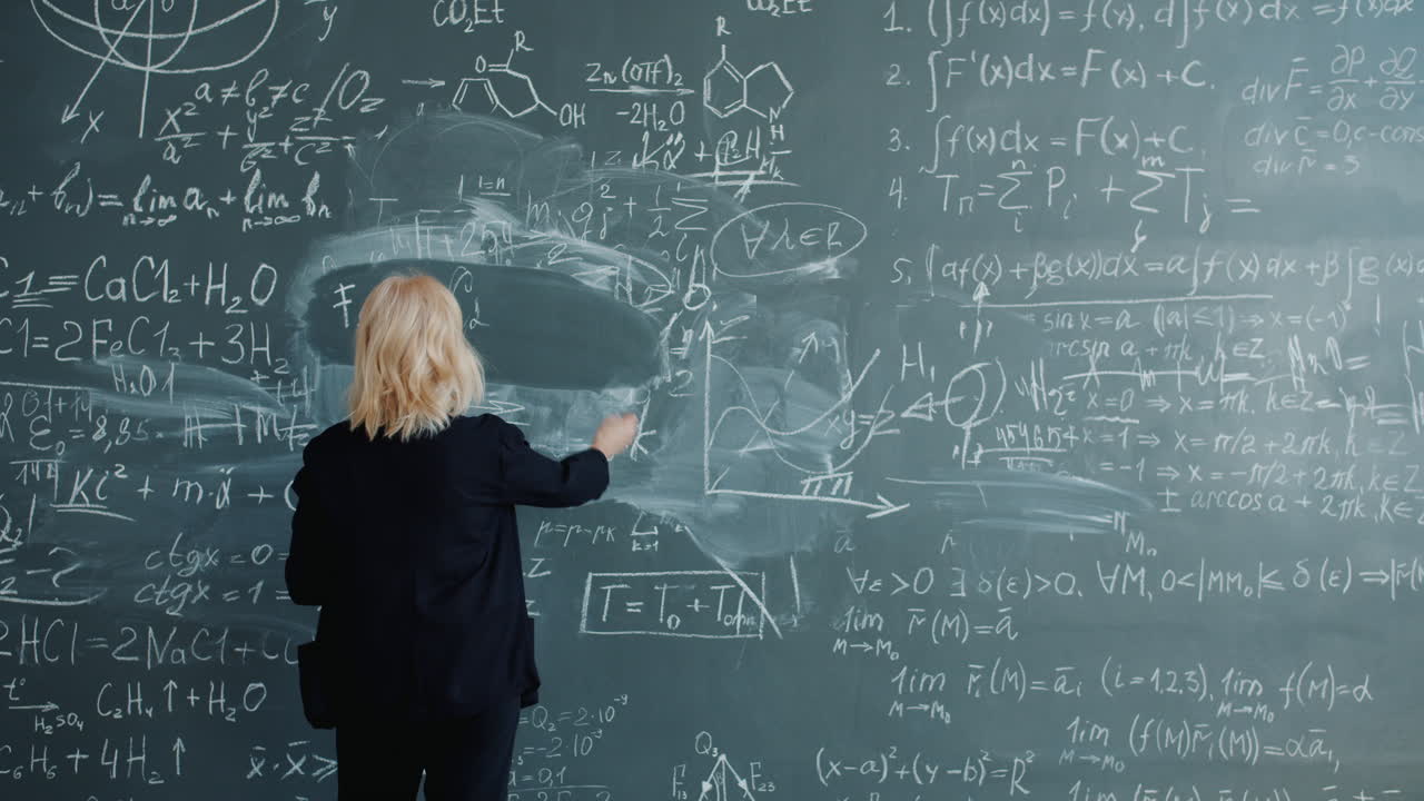 Woman Writing Equations on a Chalkboard