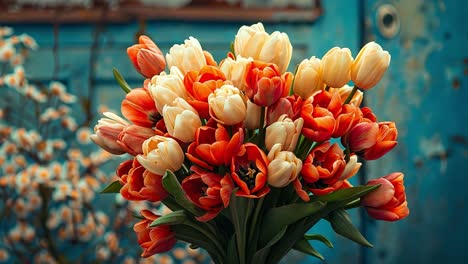a vibrant bouquet of red and white tulips