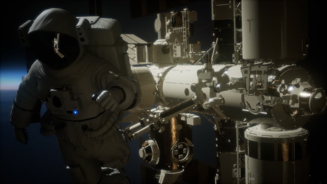 International Space Station and astronaut in outer space over the planet Earth
