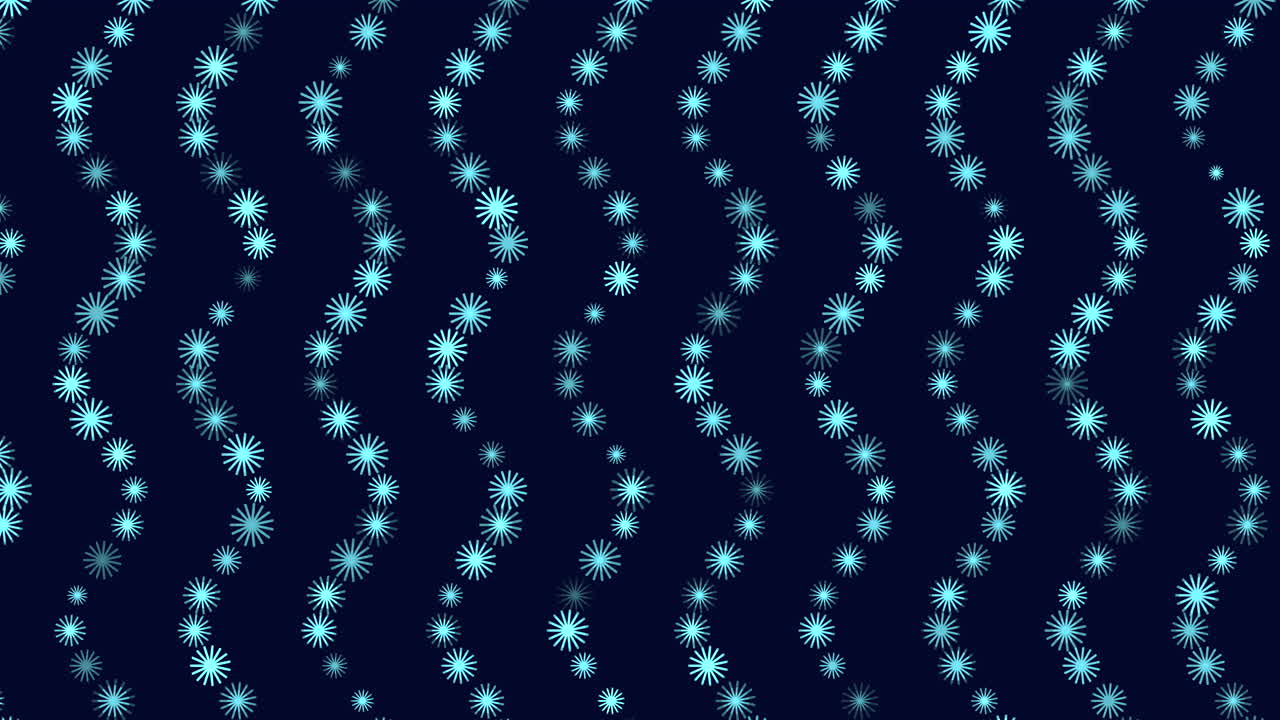 Seamless abstract background featuring flowing blue particle waves made of glowing starburst shapes on a dark backdrop, ideal for motion graphics overlays, presentations and modern digital designs