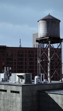 water tower on a rooftop in the city