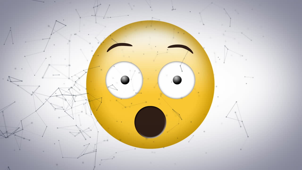 animación del icono de emoji asustado sobre la red de conexiones